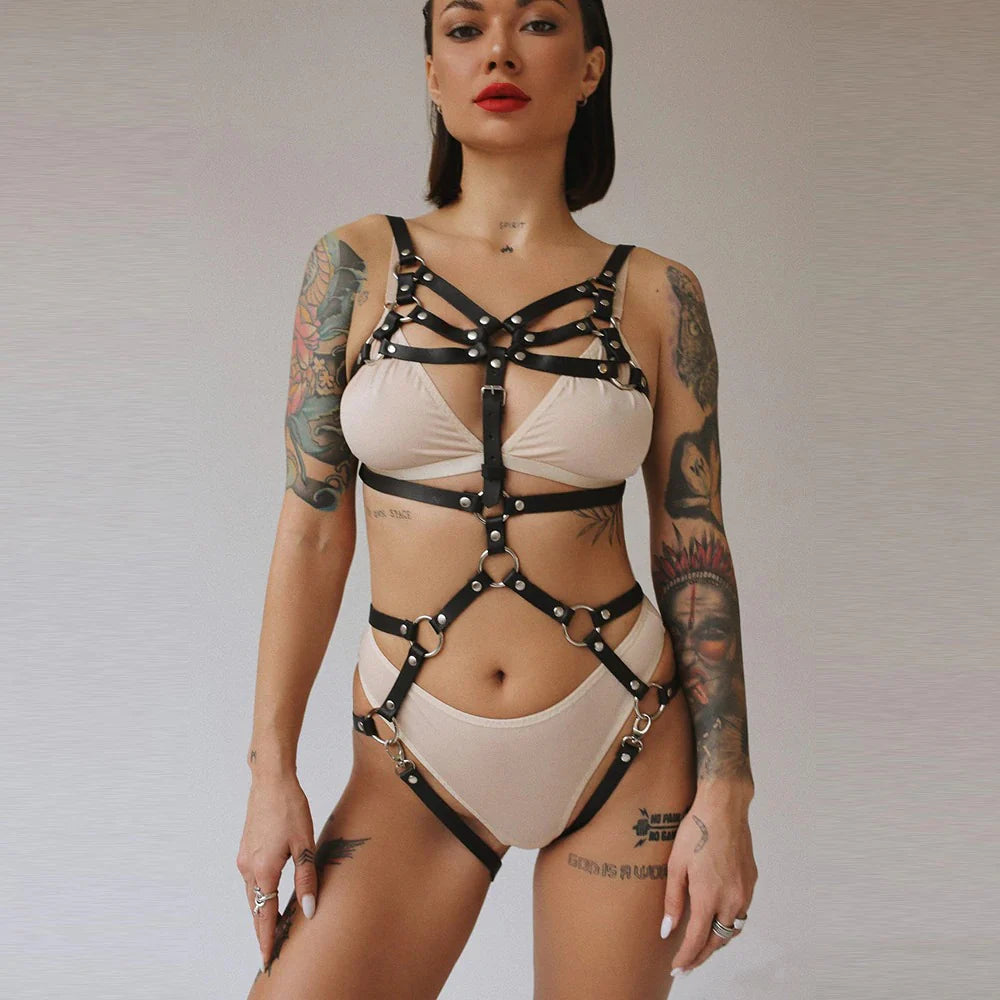 Black Women Body Harness Belt / Bondage Garter Belt Set / Sexy Body Waist Belts