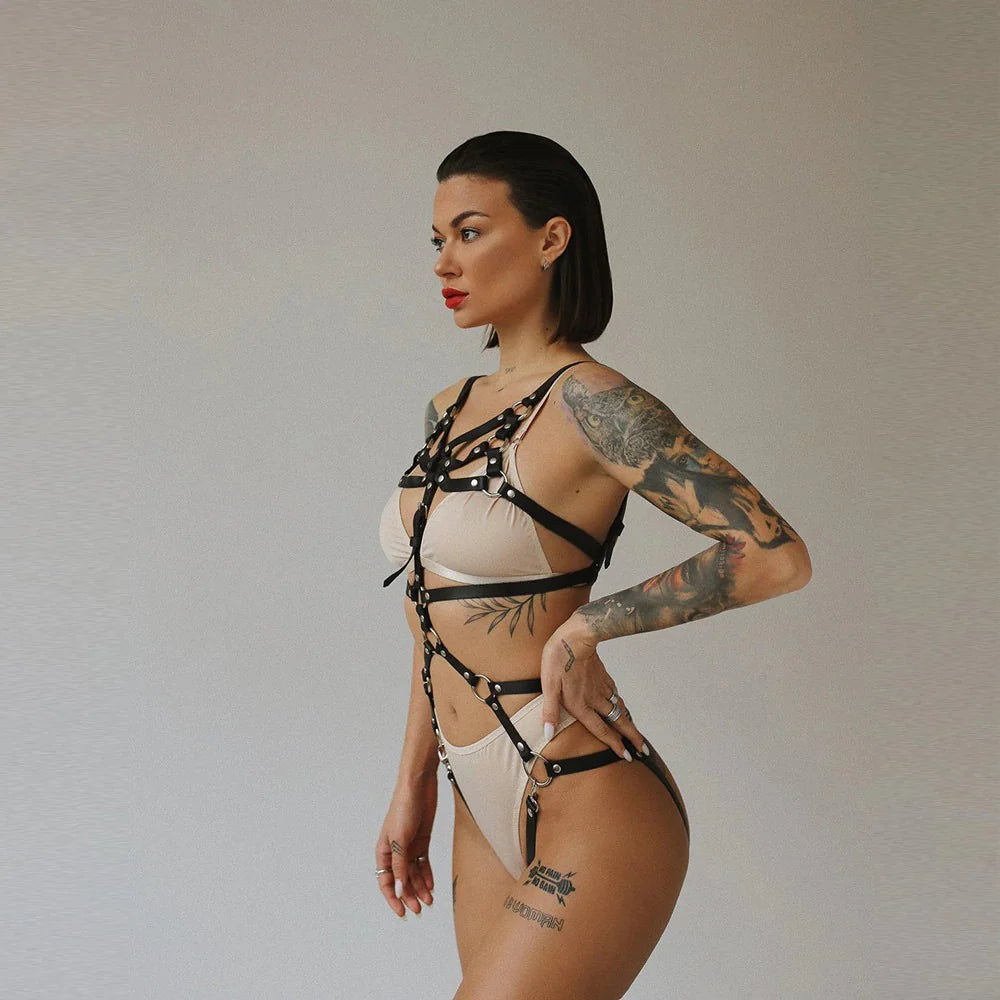 Black Women Body Harness Belt / Bondage Garter Belt Set / Sexy Body Waist Belts