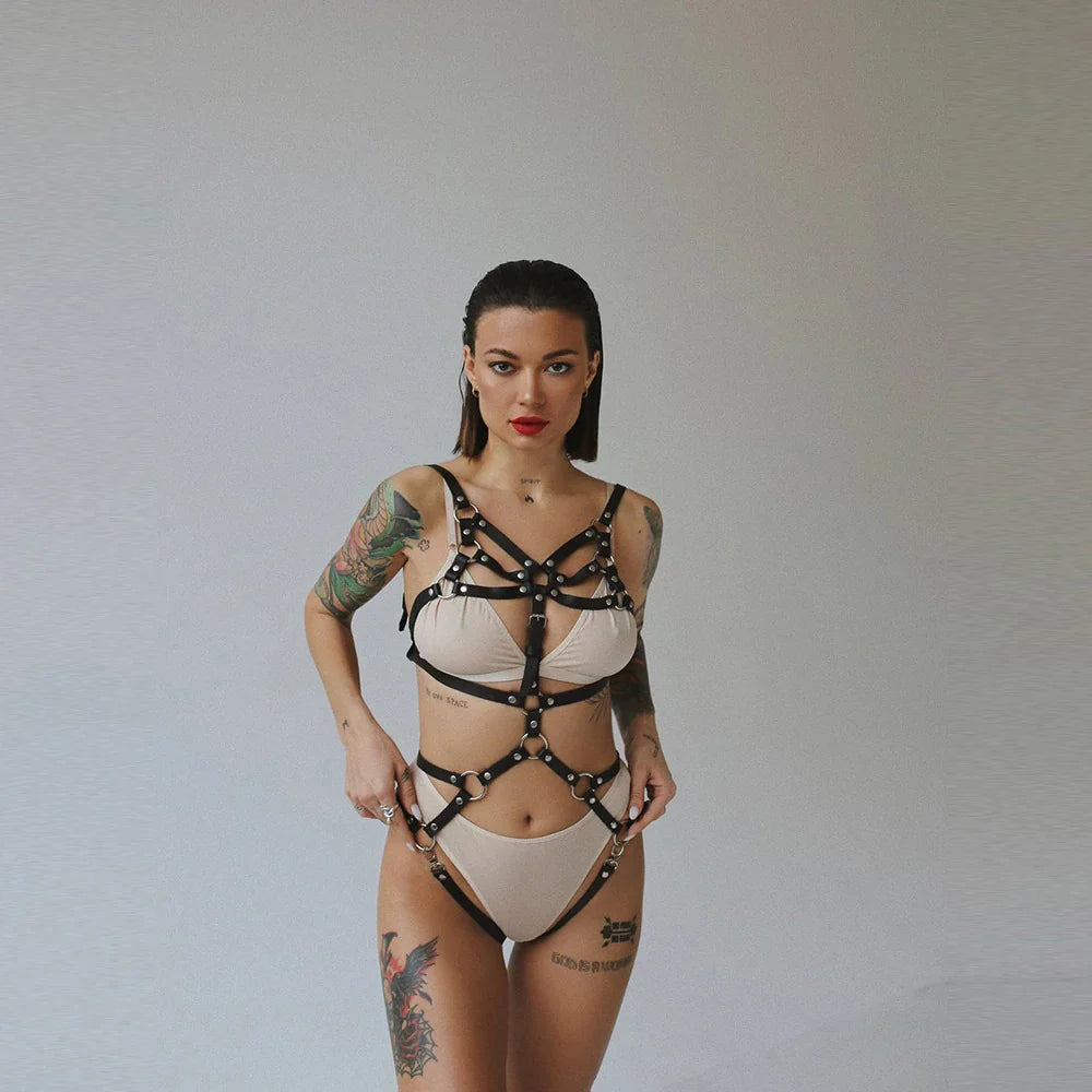 Black Women Body Harness Belt / Bondage Garter Belt Set / Sexy Body Waist Belts